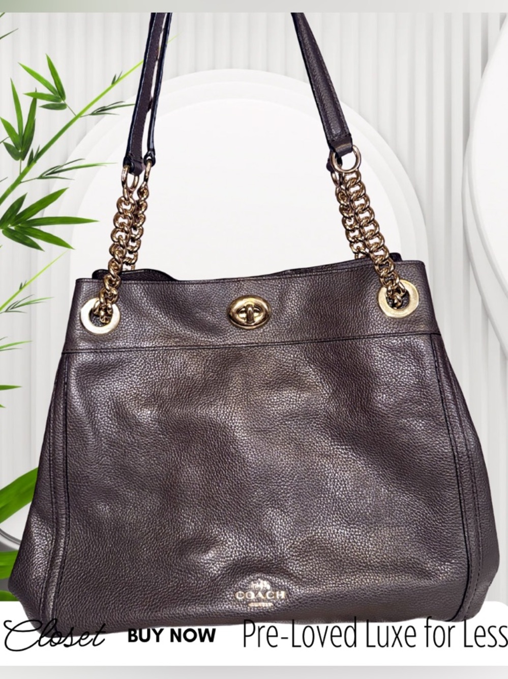 Coach Pebbled Leather Shoulder Bag in Dark Brown with Gold-Tone Hardware
